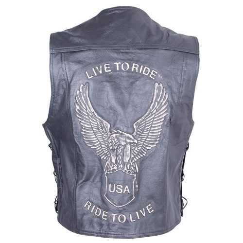 Bőr motoros mellény Sodager Live To Ride Vest  fekete  4XL Sodager