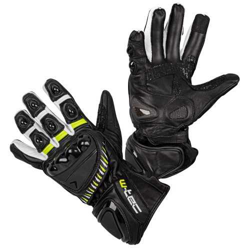 Motoros kesztyű W-TEC Evolation  fekete-fehér-fluo  4XL W-tec