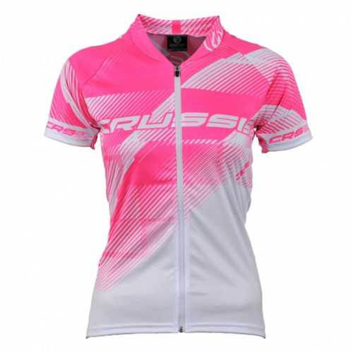 Női biciklis póló Crussis  fehér-rózsaszín  L Crussis