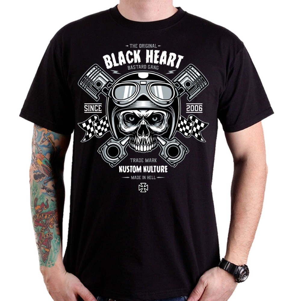 Póló BLACK HEART Piston Skull  fekete  L Black heart