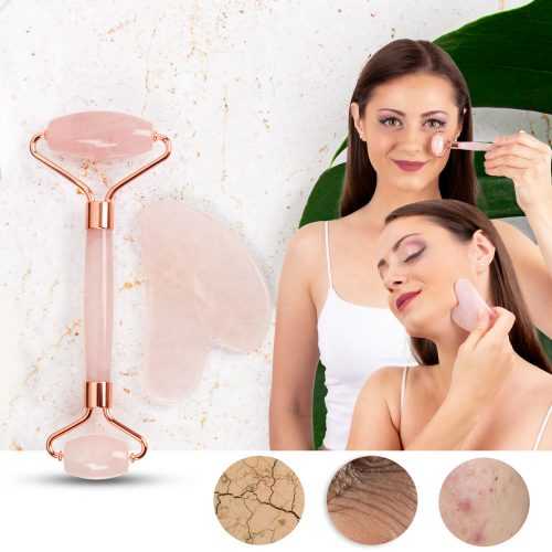 Masszázskészlet Face roller a Gua Sha inSPORTline Rosado Set Insportline