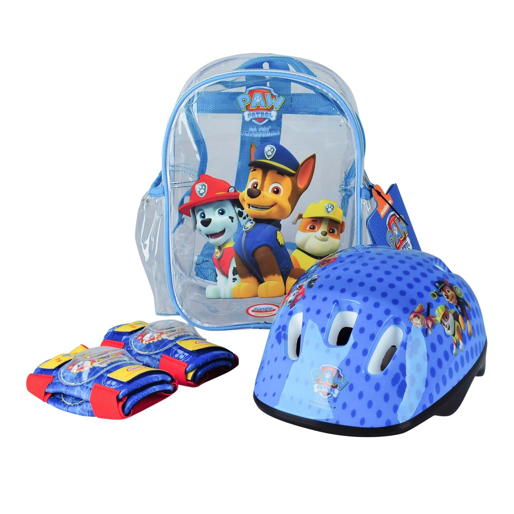 Gyermek testvédő szett és sisak Paw Patrol táskával Paw patrol