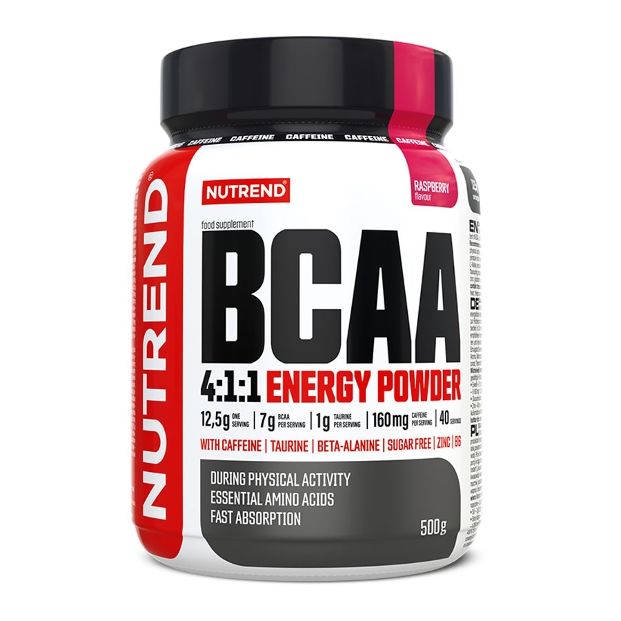 Aminosavak Nutrend BCAA 4:1:1 Energy Powder 500g  málna Nutrend