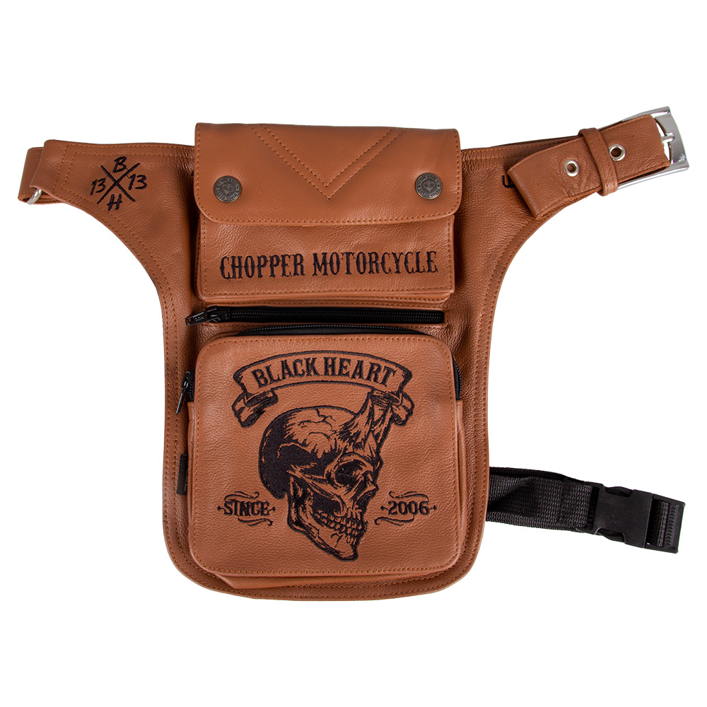 Motoros combtáska W-TEC Black Heart Devil Skull Brown Leather W-tec black heart