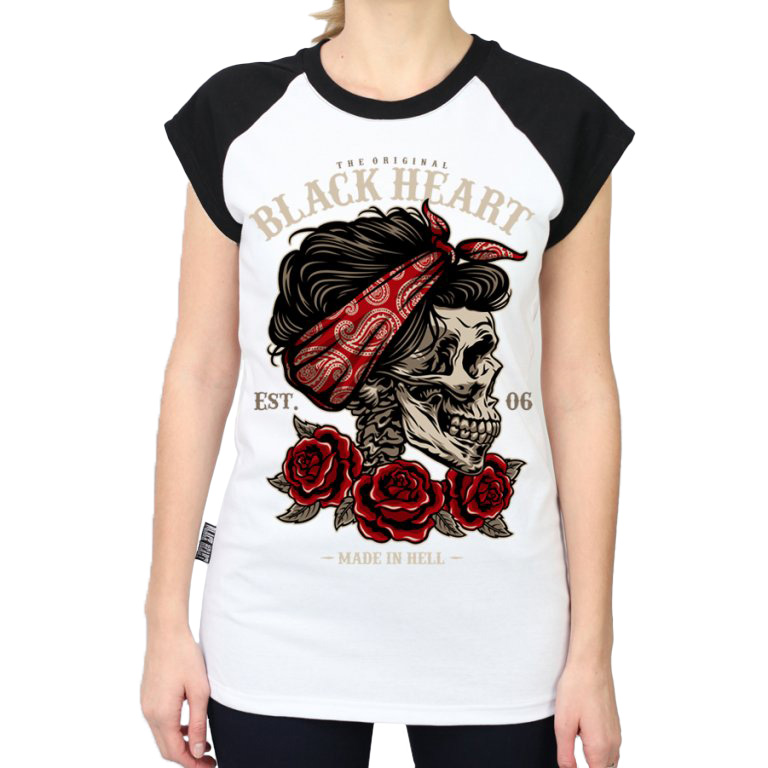 Női felső BLACK HEART Pin Up Skull Raglan  M  fehér Black heart