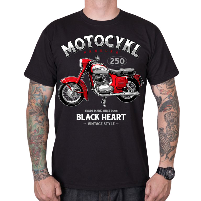 Póló BLACK HEART Motorcycle Panelka  fekete  L Black heart