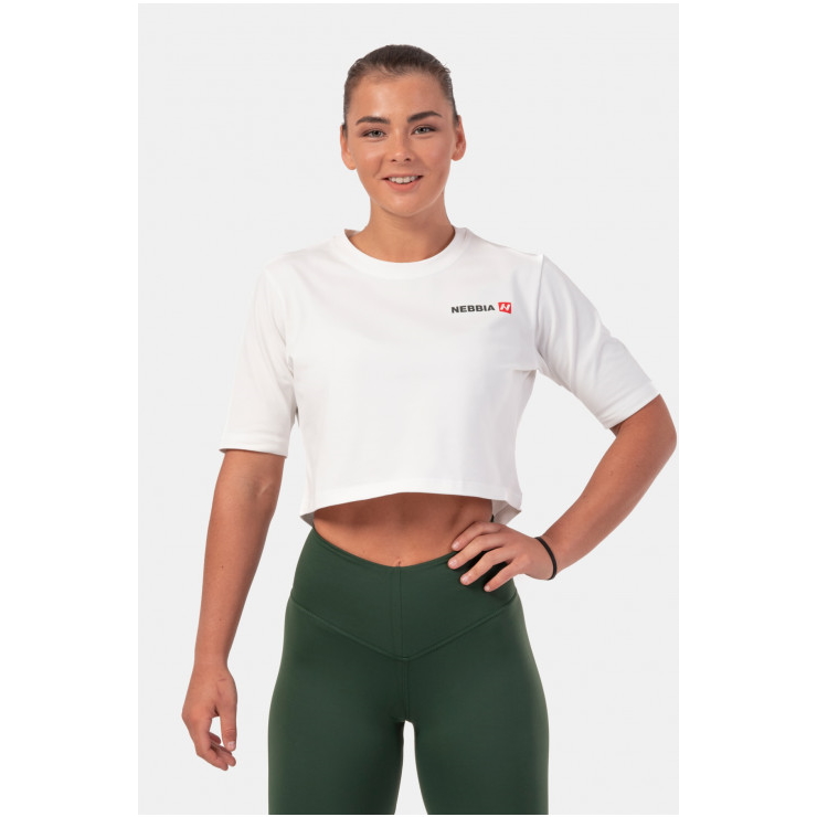 Női laza crop top Nebbia Minimalist Logo 600  Krémszínű  M Nebbia