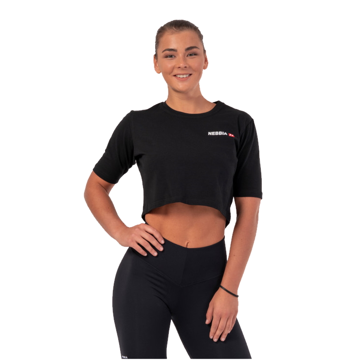 Női laza crop top Nebbia Minimalist Logo 600  fekete  L Nebbia