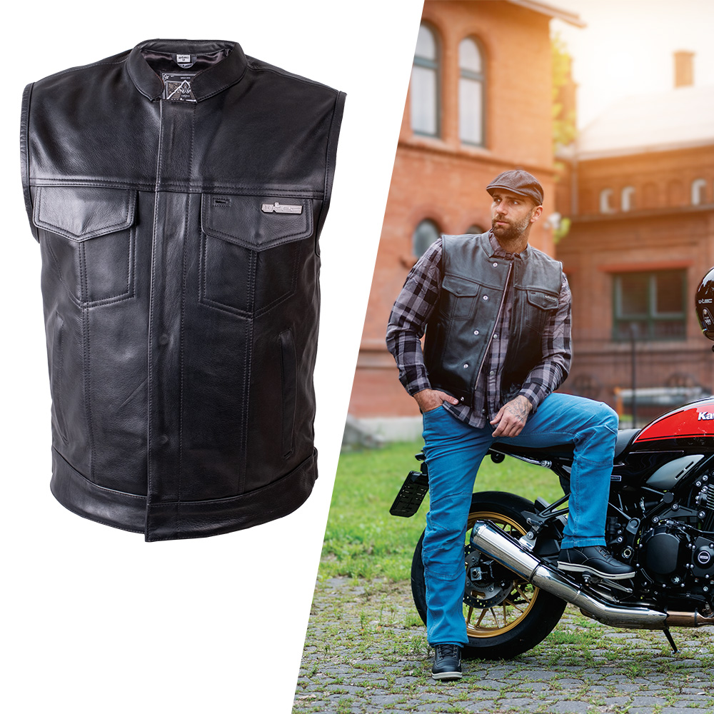 Bőr motoros mellény W-TEC Delasola  fekete  3XL W-tec