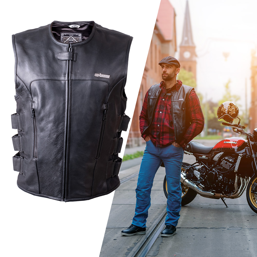 Bőr motoros mellény W-TEC Trabacho  fekete  5XL W-tec