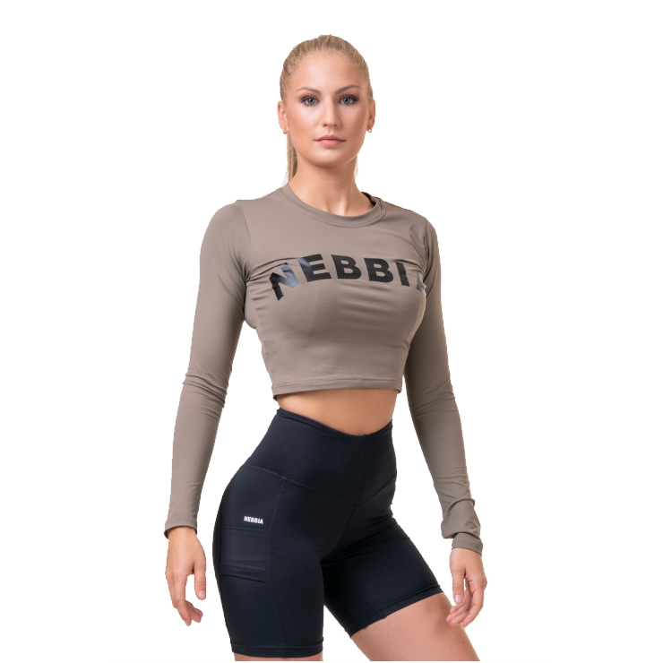 Női hosszú ujjú crop top Nebbia Sporty Hero 585  S  Mocha Nebbia