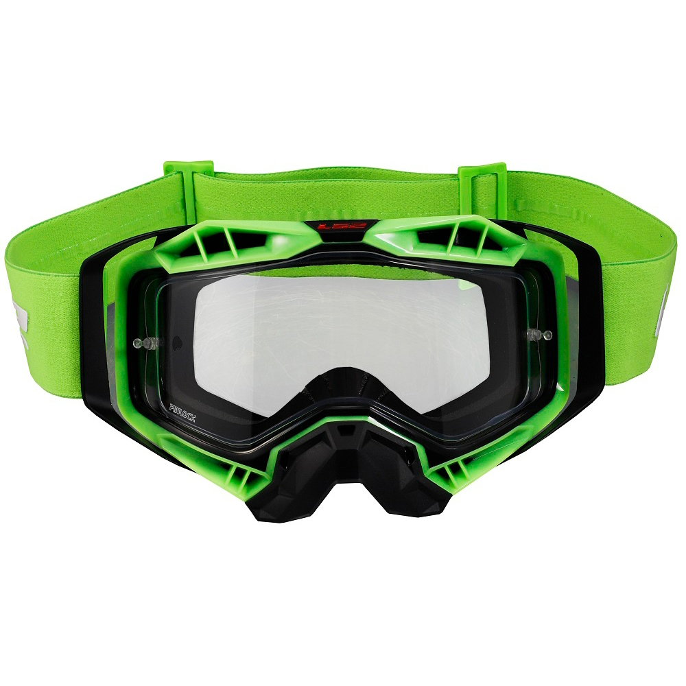 Motocross szemüveg LS2 Aura Black H-V Green átlátszó üveg Ls2