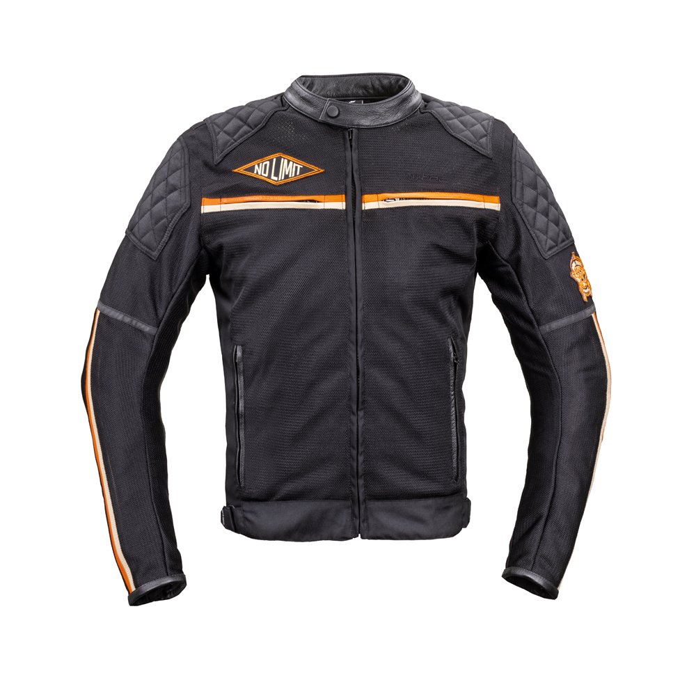 Nyári motoros kabát W-TEC 2Stripe  fekete-bézs-narancs  XXL bővített W-tec