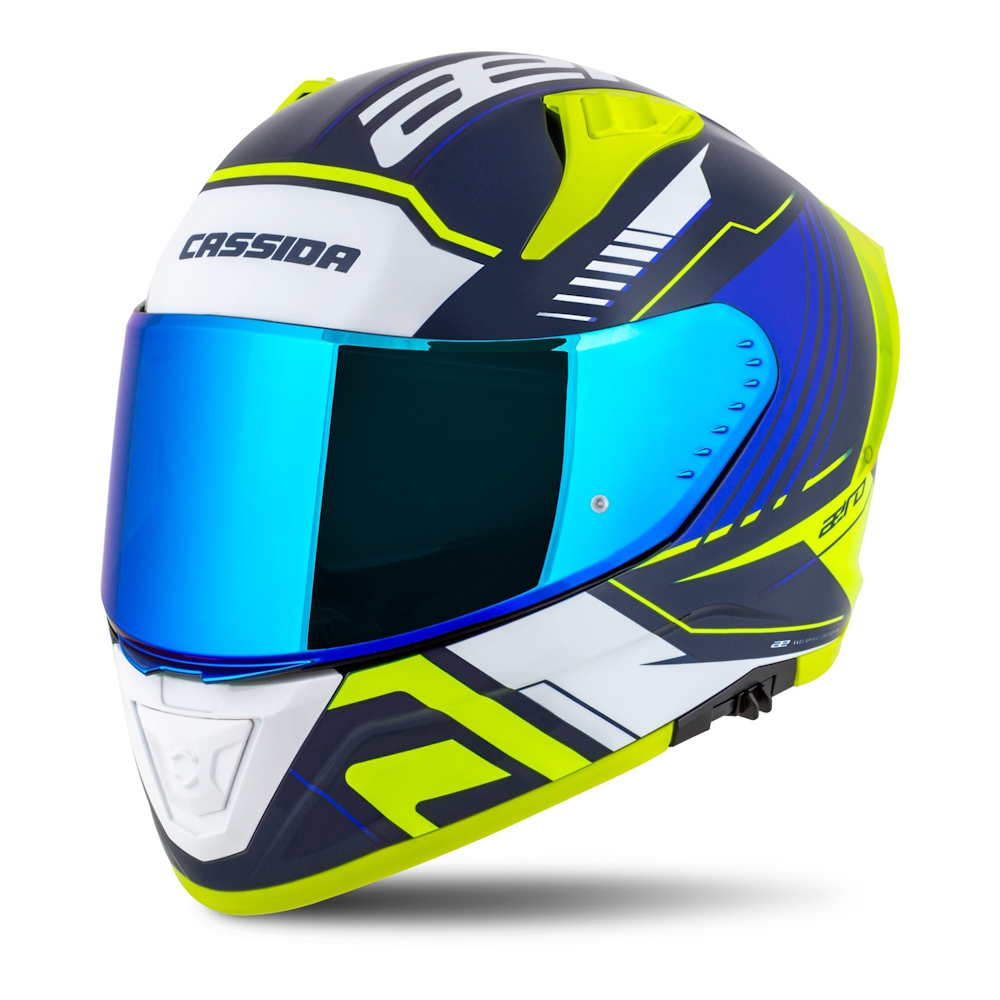 Motoros bukósisak Cassida Aero Drome kék/fluoreszkáló sárga/világoskék/fehér XS (53-54) Cassida